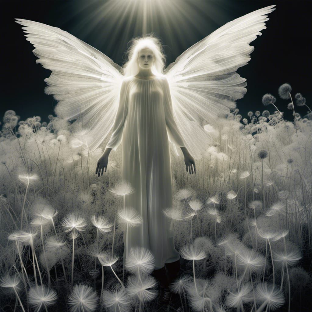Ghostly Angel in Dandelion Dreamscape, Infrared Photography