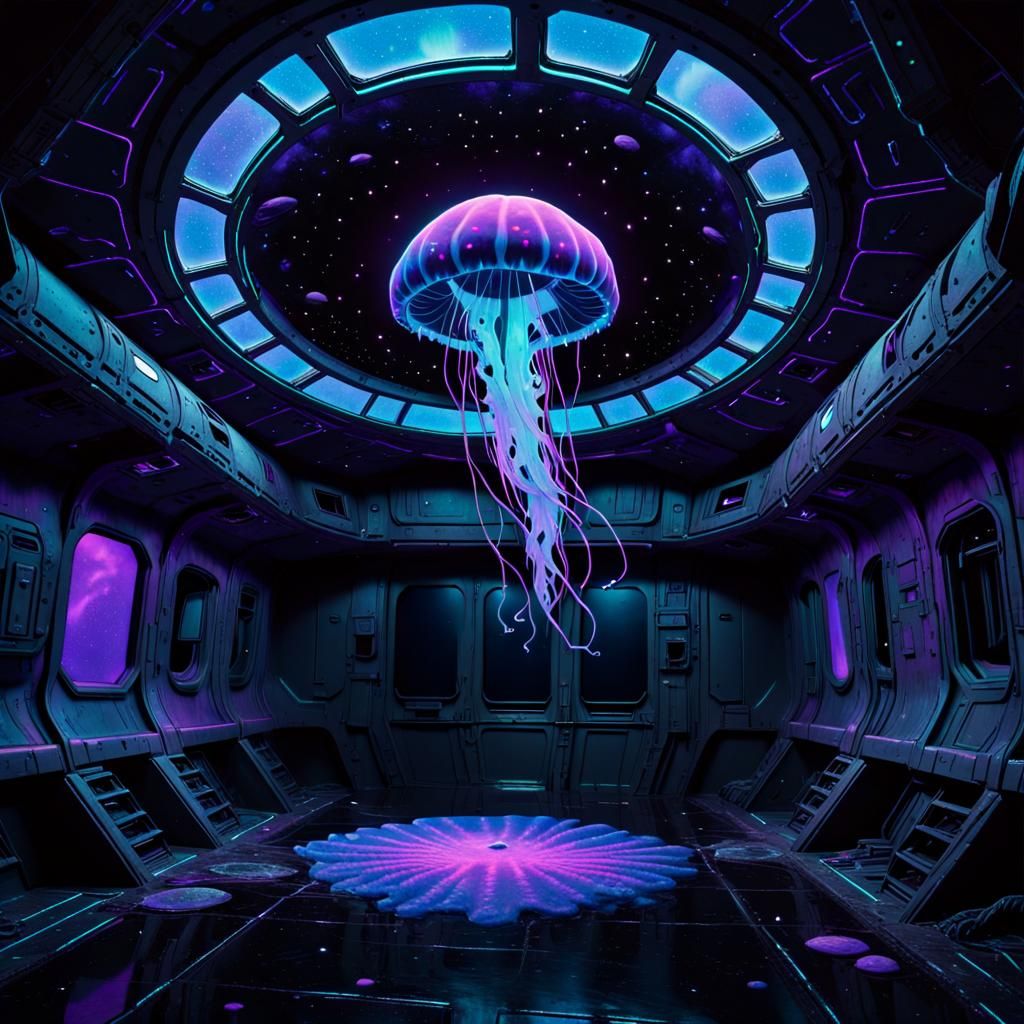 Cosmic Jellyfish Illusion in Abandoned Spaceship