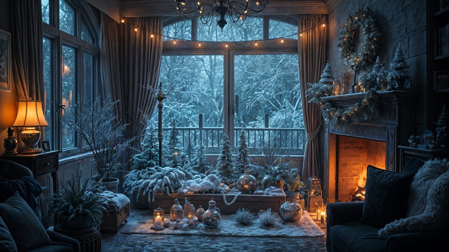 Winter Wonderland Christmas Night Scene in Vibrant, Festive...