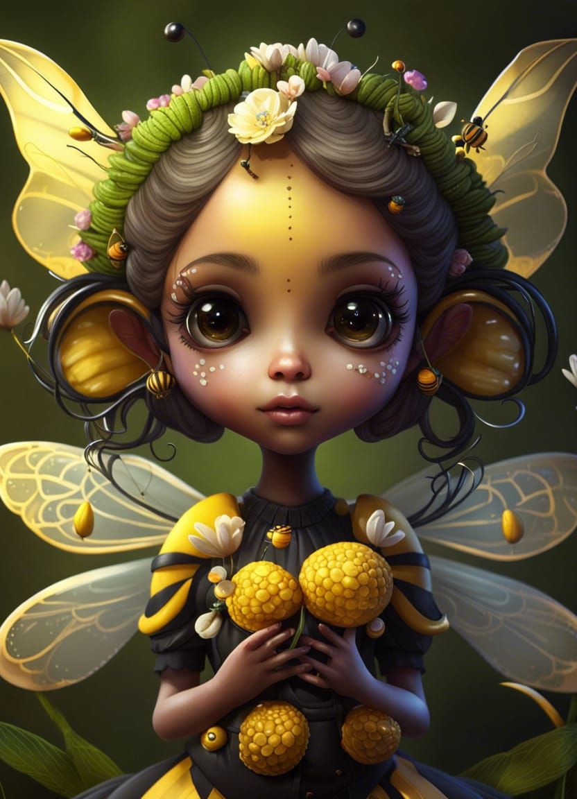 Beautiful Bee Fairy Girl Fantasy Art in 4K