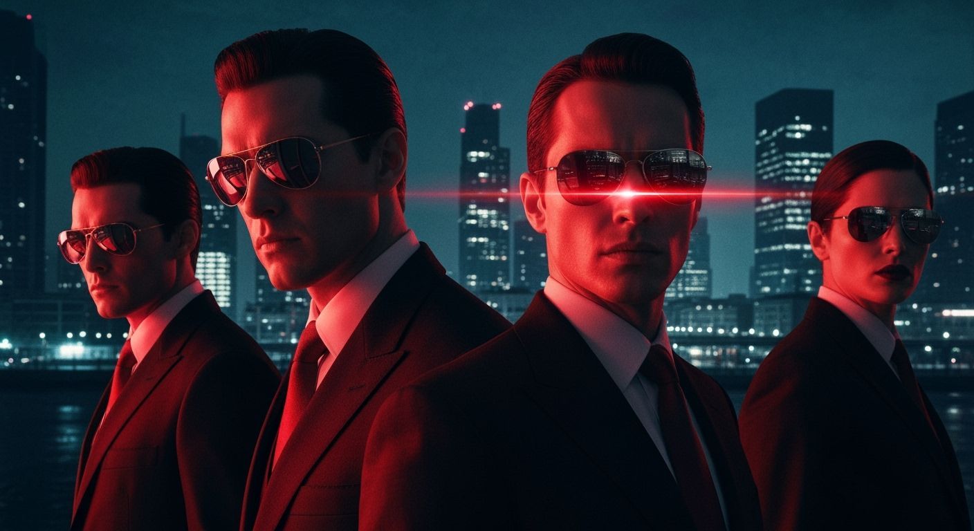 Men in Black Agents in Firelight, Film Noir Style