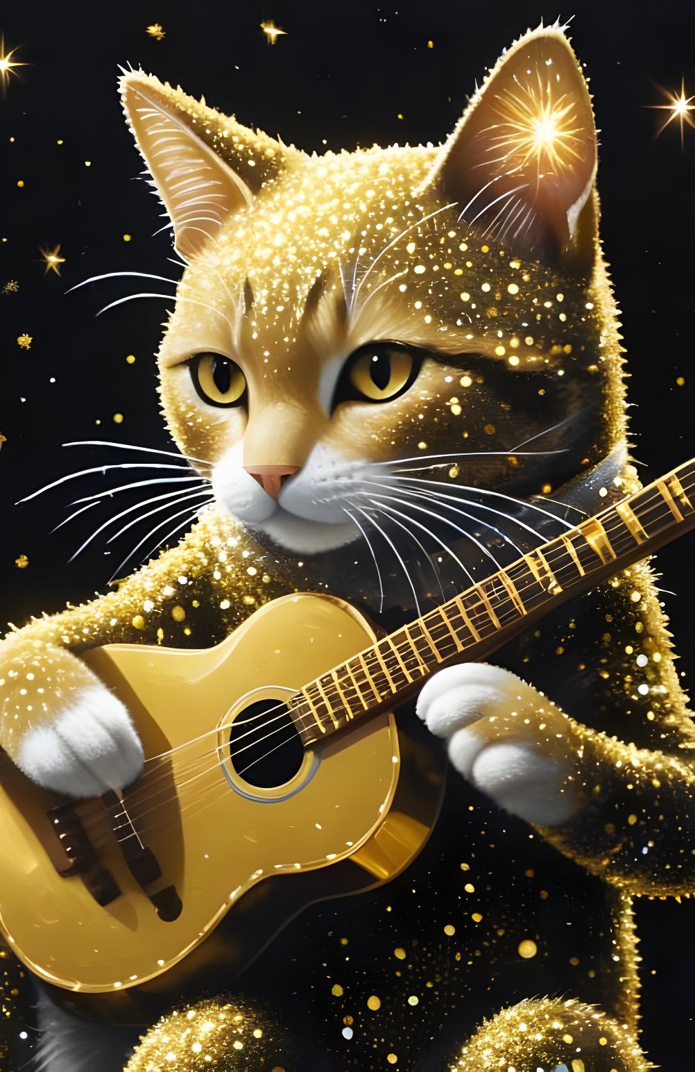 Illuminated Feline Rockstar in Pointillist Style