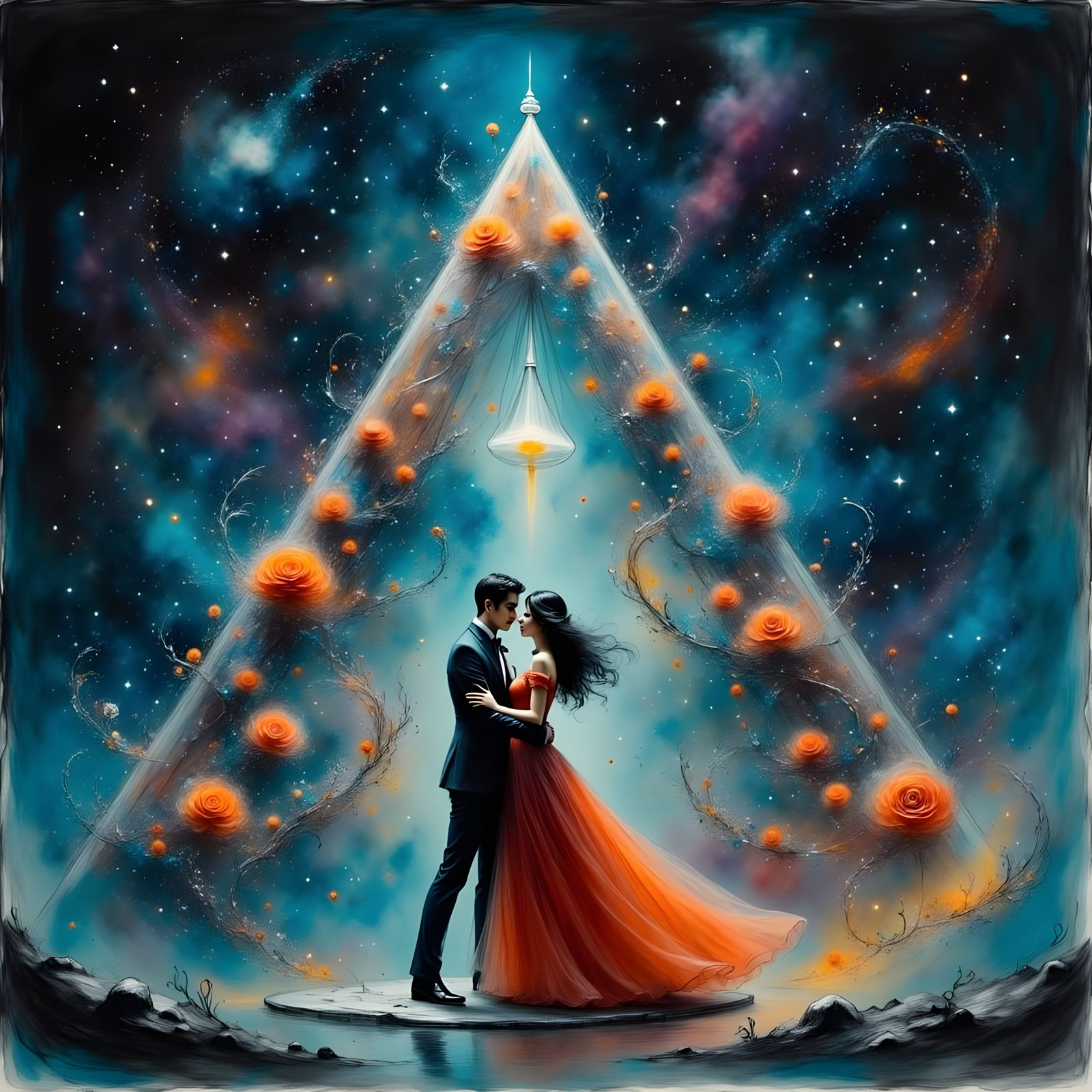 Couples Sleepdance on Mothership in Surrealist Style