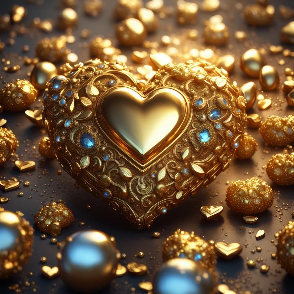 Dazzling Golden Heart in Voluminous 3D Style