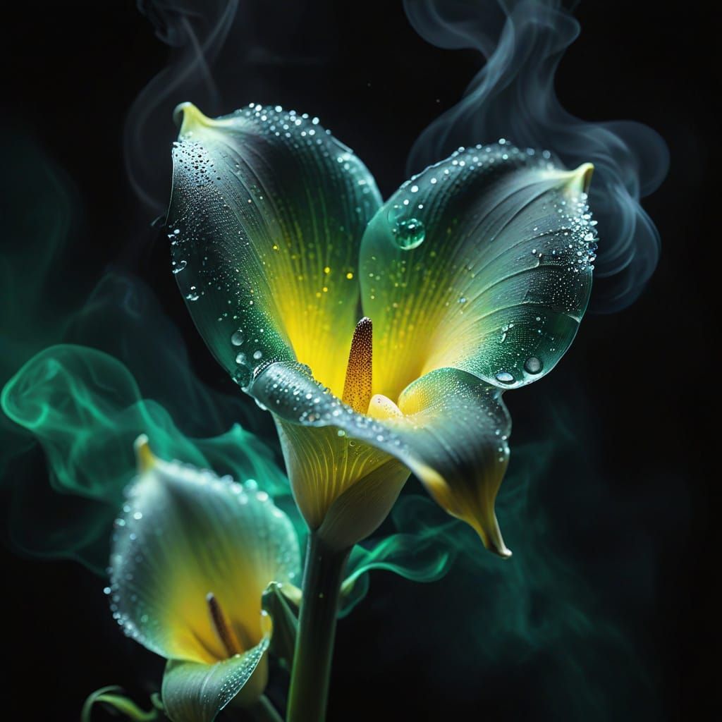 Sparkling Onyx Calla Lily with Yellow Center on Black