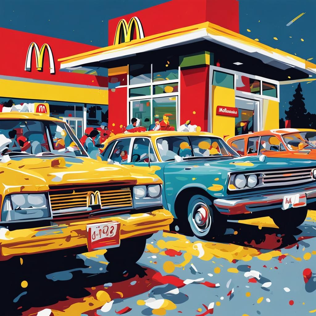 Busy McDonald's Drive-Through: An Abstract Art Depiction