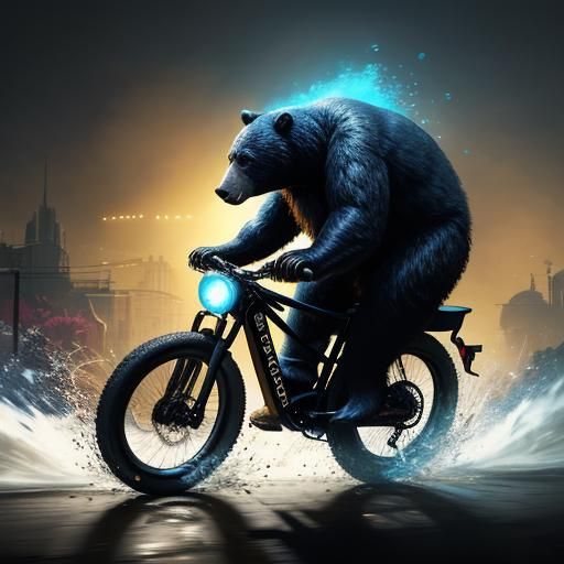 Gigantic Mutant Bear on Bike: Hyperrealistic Art