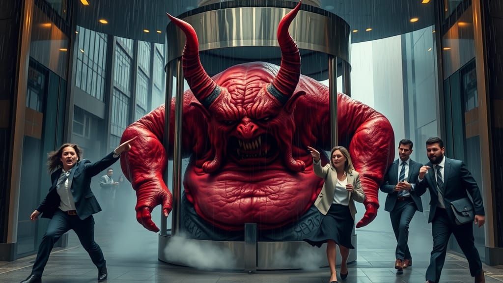 Demon Stuck in Revolving Door: Surreal Digital Art