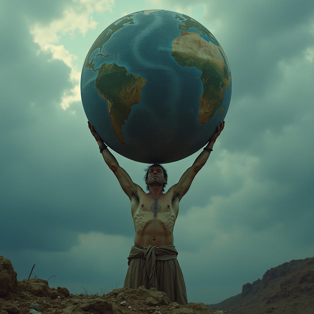 Atlas Holding Earth in Dramatic Cinematic Style