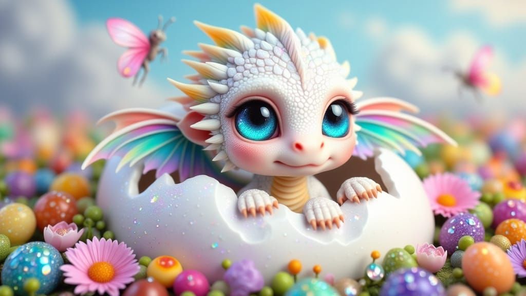 Dreamy White Dragon in Whimsical Cloudscape