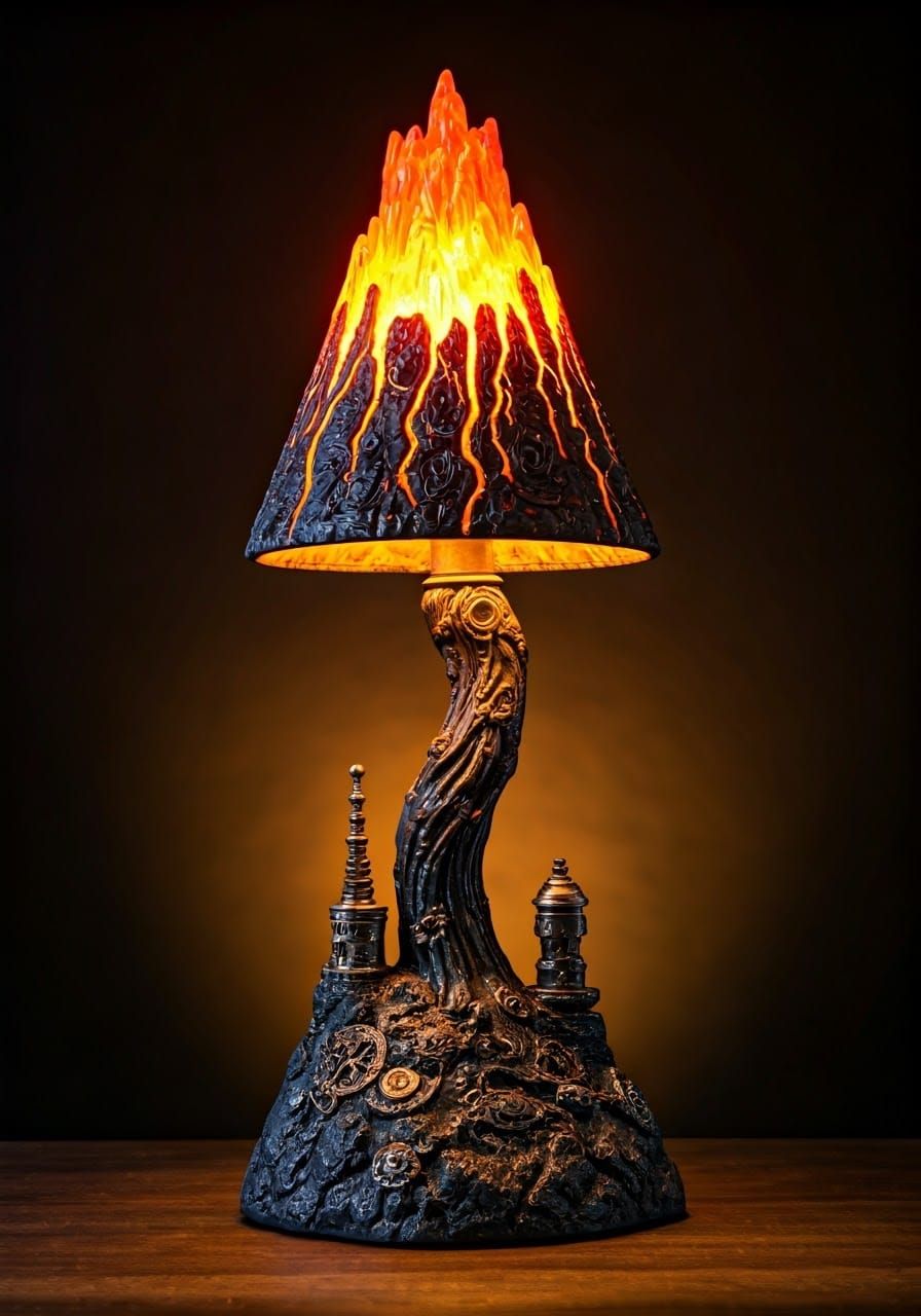 Steampunk Volcanic Eruption Lamp in Photorealistic Style