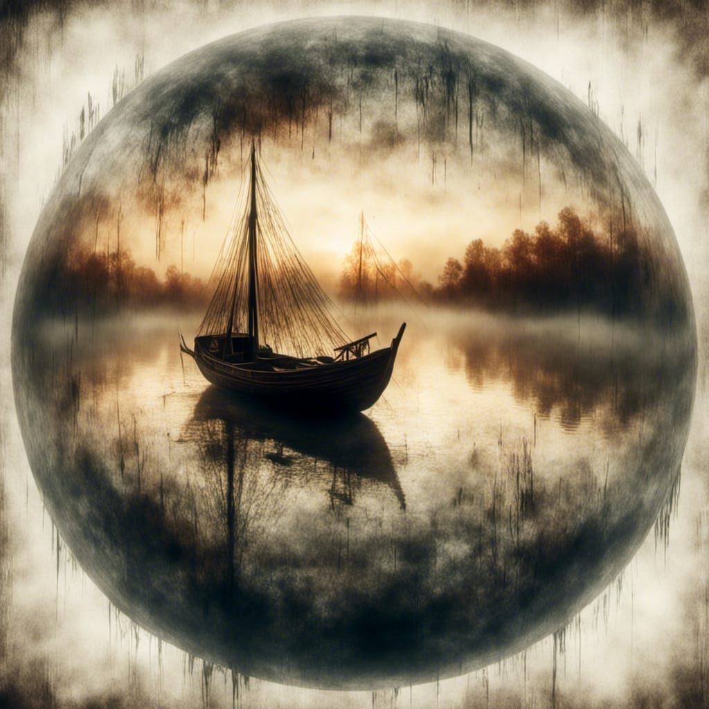 Mystic Sunset Fjord in Glass Sphere, Watercolor Style