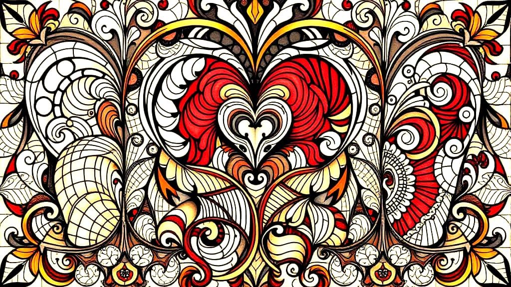 Surreal Heart Motifs in Art Nouveau Style