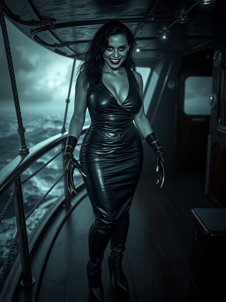 Surreal Pop Art Portrait of a Ghostly Woman in a Stormy Nigh...