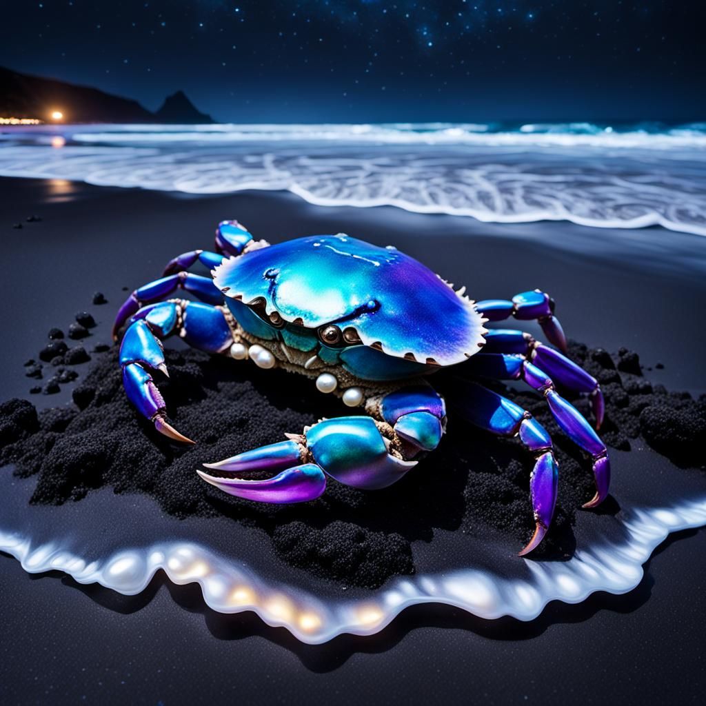 Giant Pearl Crab on Midnight Beach
