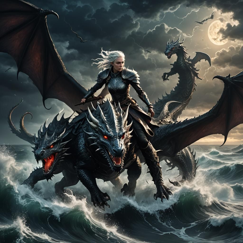 Dragon Lord Soaring Above Stormy Sea