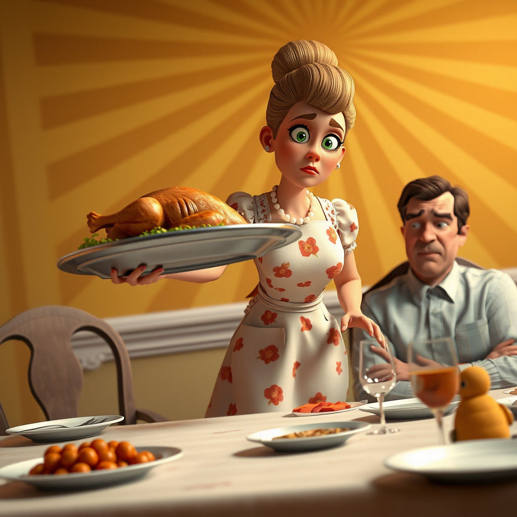 Thanksgiving Turkey Disaster in Animated 3D Style