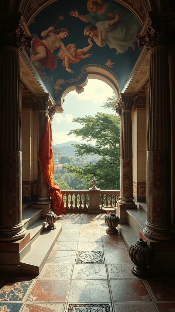 Fresco Wall Art: Classical Scene in Trompe L'oeil Style