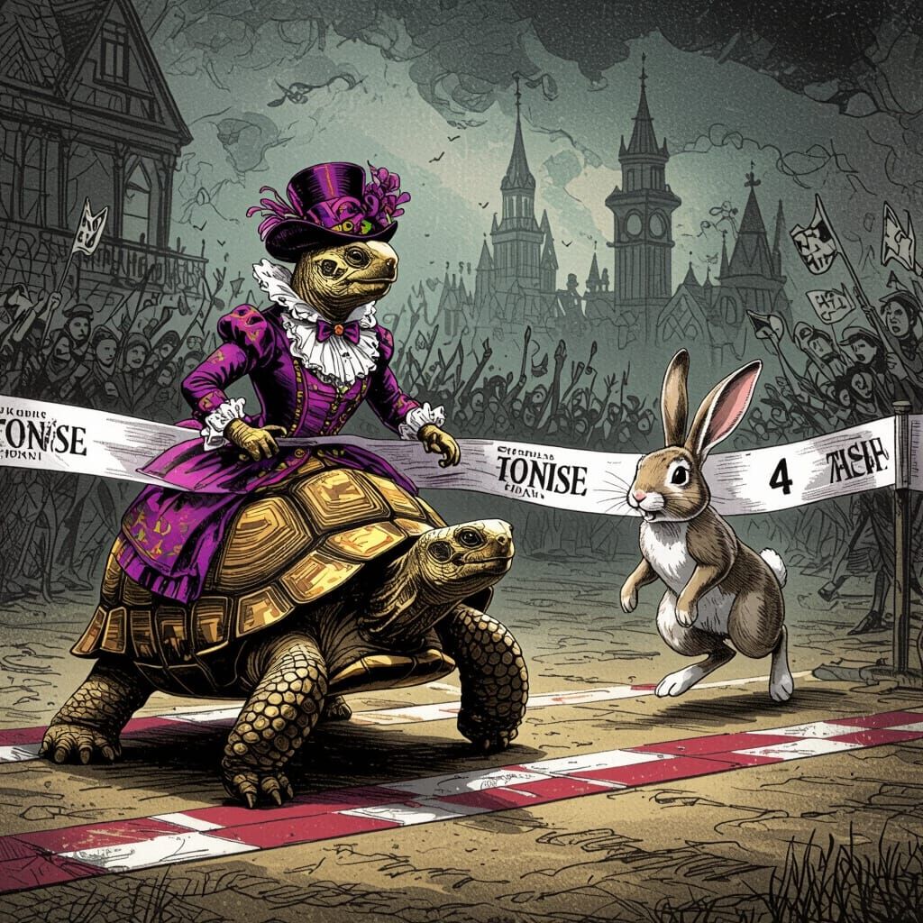 Victorian Tortoise Wins Race as Etching