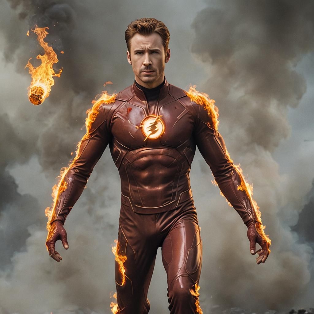Human Torch Ablaze: A Fiery Superhero Portrait