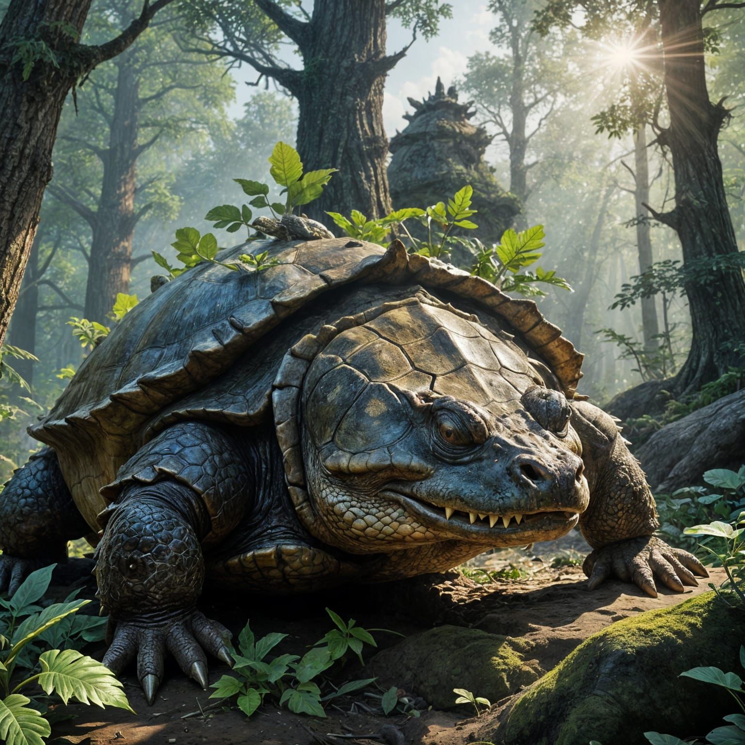 Epic Turtle Colossus Rises from Tortoise Shell in Lush Fores...