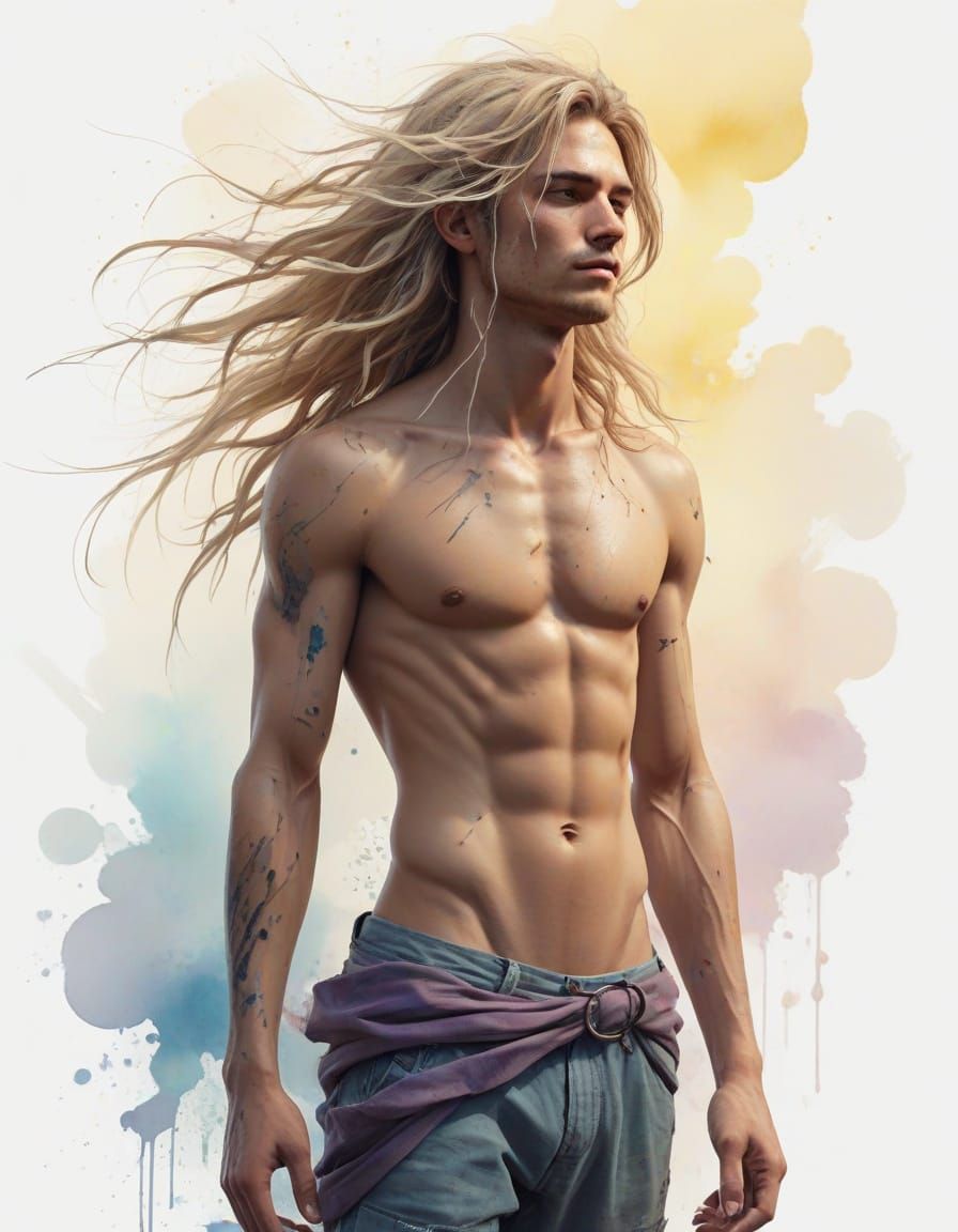 Hippie Portrait in Watercolor Concept Art Style