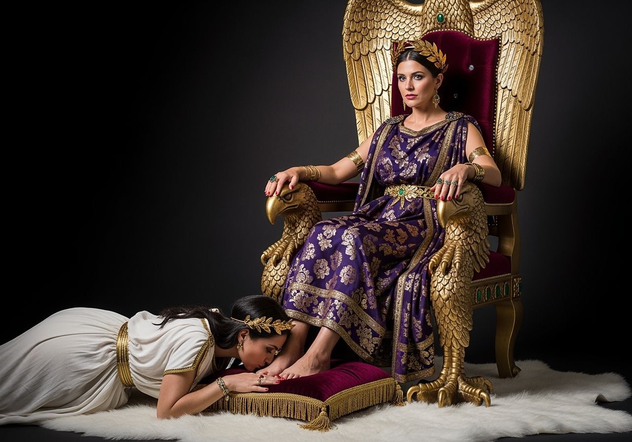 Regal Roman Empress on Emerald and Gold Throne