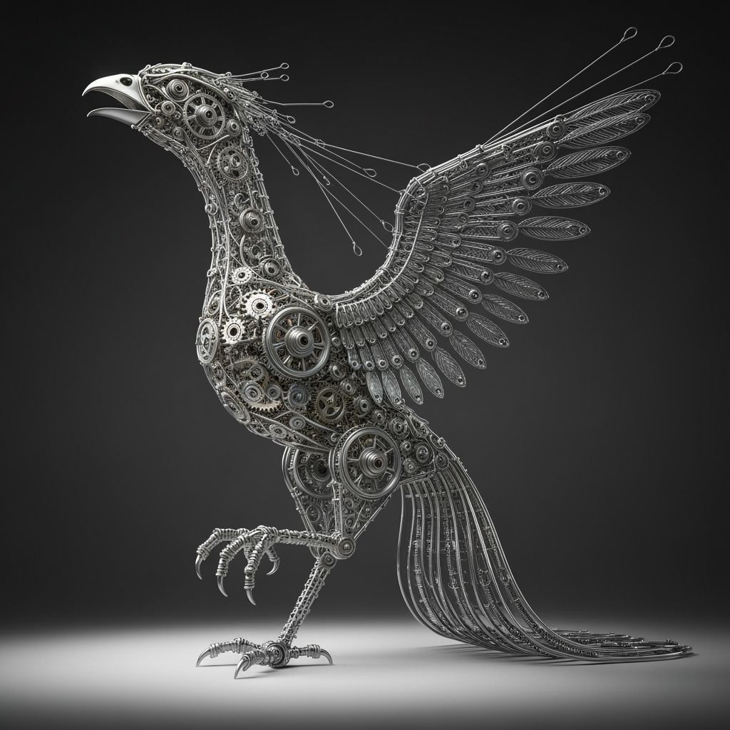 Clockwork Phoenix Wire Sculpture in Steampunk Style