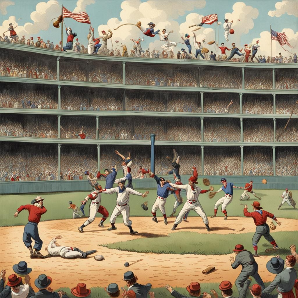 Baseball Game Interrupted by Circus Performers