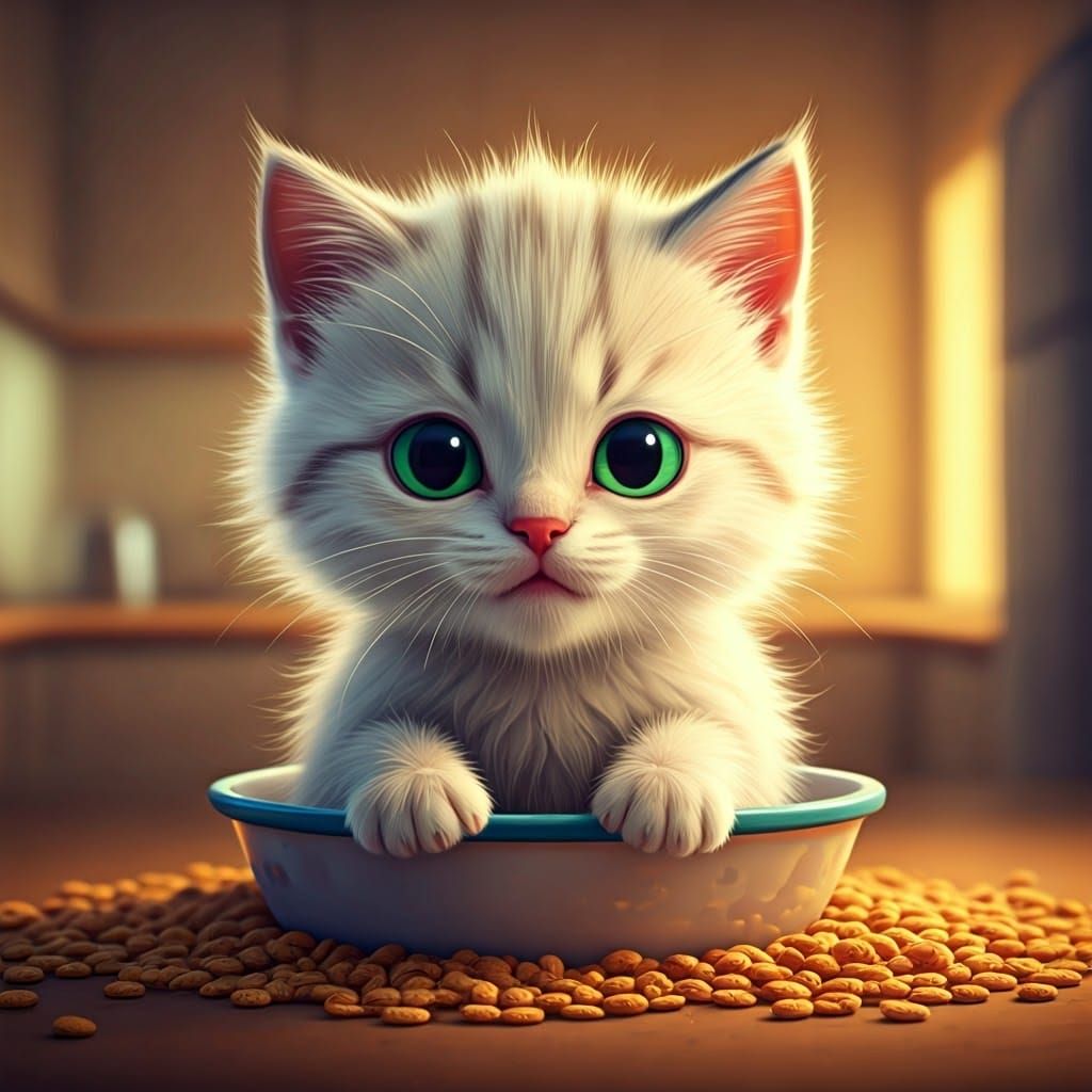 Kitten in Cereal Bowl: 3D Digital Art