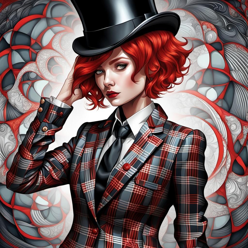Woman in Plaid Suit with Red Hair
