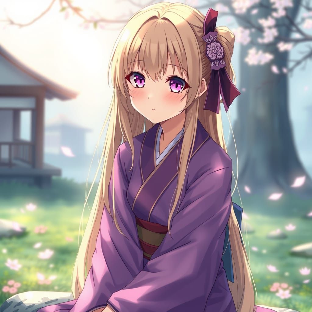 Anime Girl in Kimono, Ghibli Style Concept Art