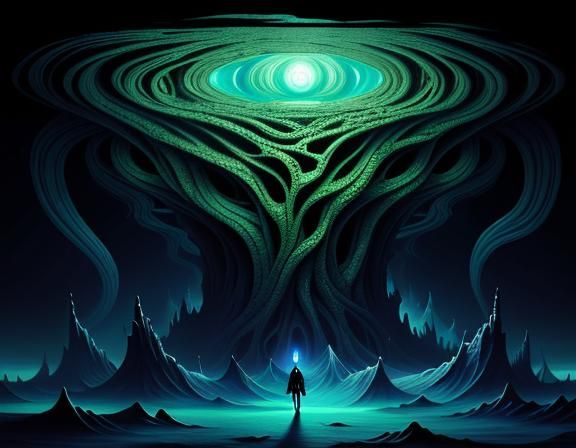 Dreamlike Surreal Illustration of Merging Luminous Houses