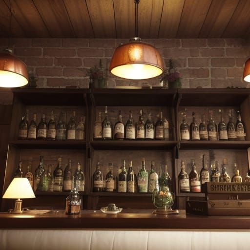 Whimsical 1970s Room with Magical Whiskey Bottle