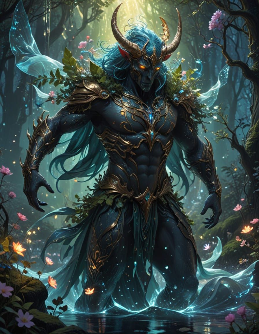 Mysterious Fantasy Creature Under Veil, Liquid Skin and Glow...