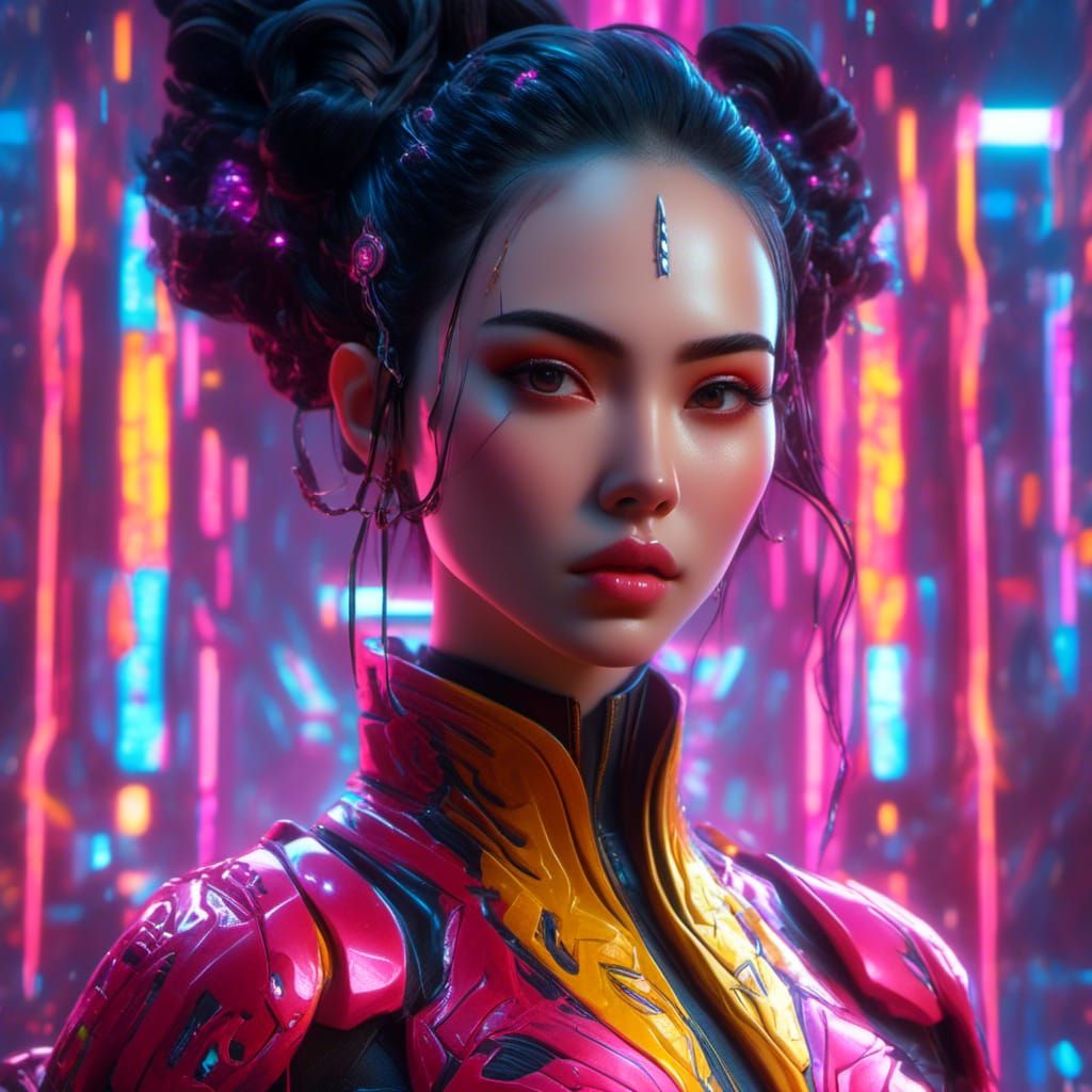 Hyperrealistic Sci-Fi Woman in Zeng Fanzhi Style