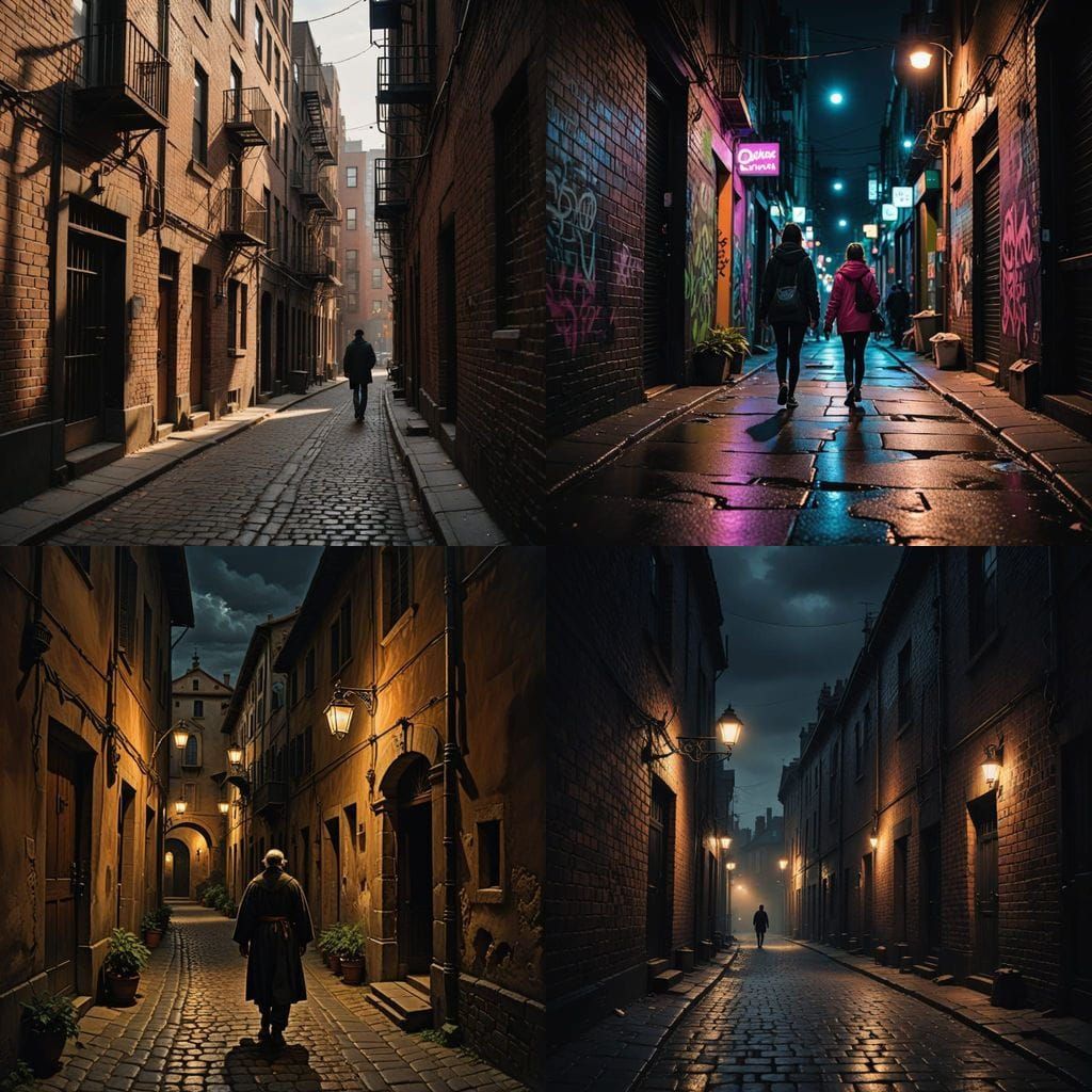 Dark and Mysterious Alleyway at Night