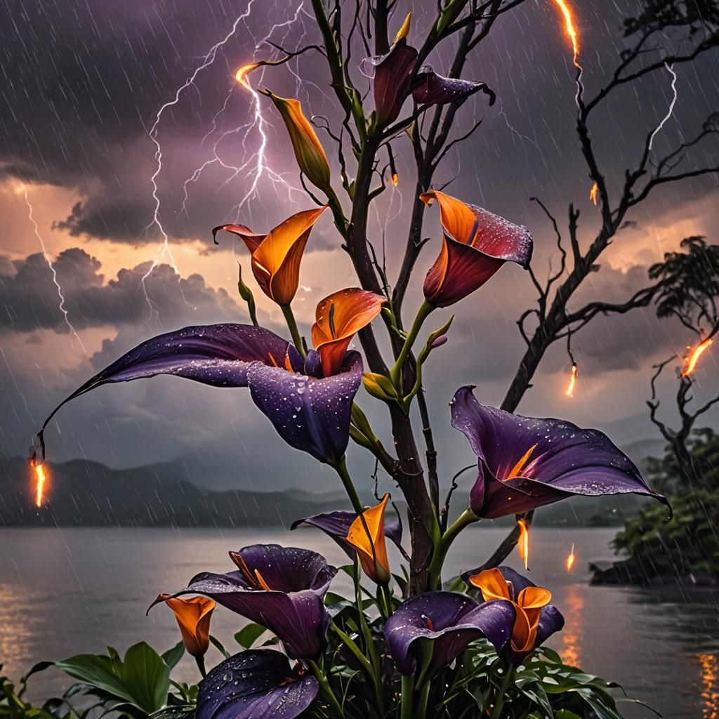 Surreal Lightning Flower in a Vivid Thunderstorm