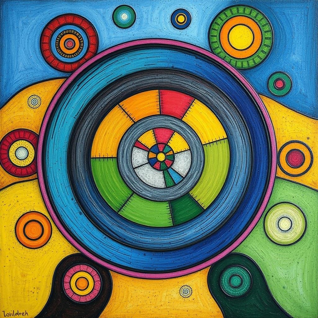Colorful Abstract Spirals in Hundertwasser Style