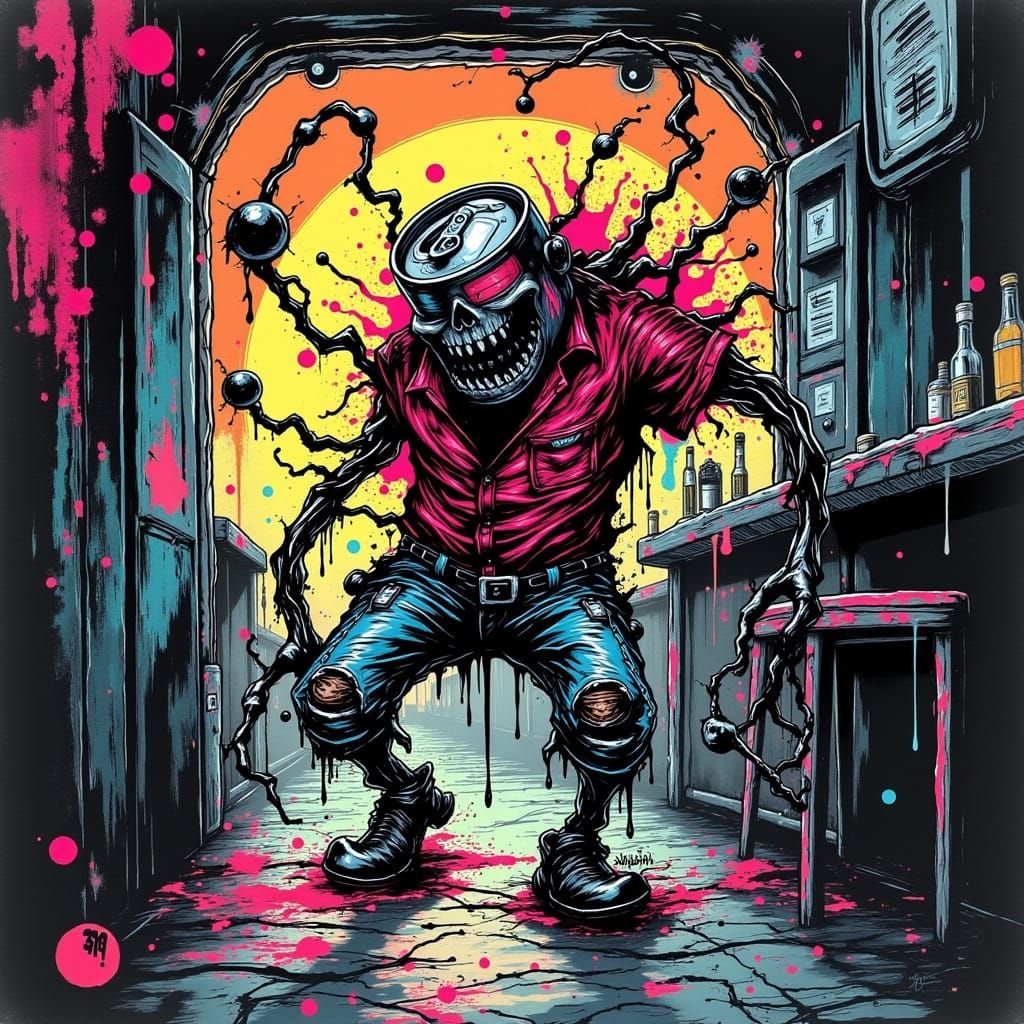 Tipsy Beer Can in Basquiat-Inspired Pop Art Style