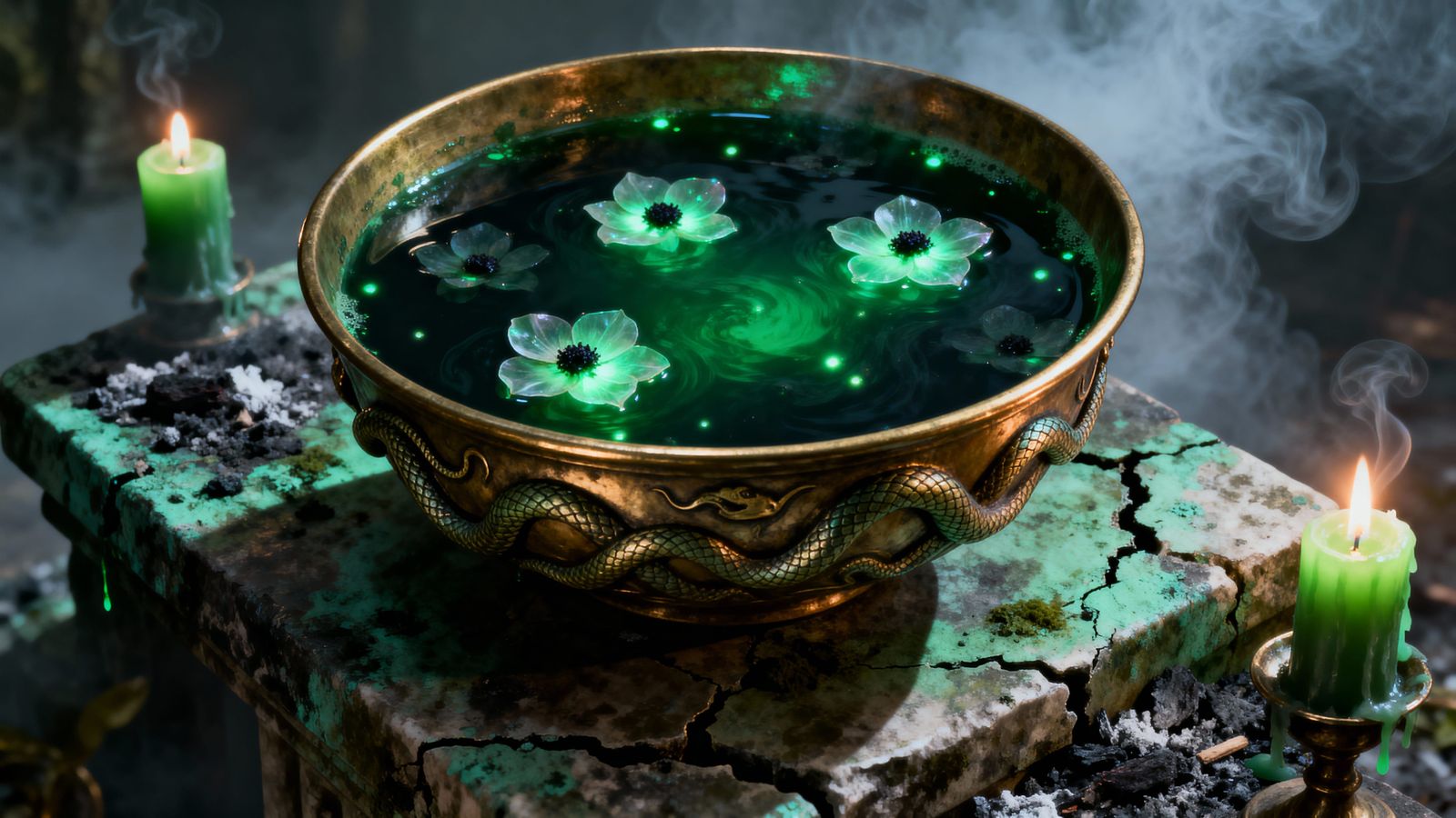 Dark Fantasy Serpent Broth with Glowing Petals