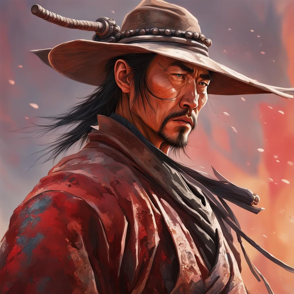 Hyperrealistic Gunslinger Samurai in Wild West Style
