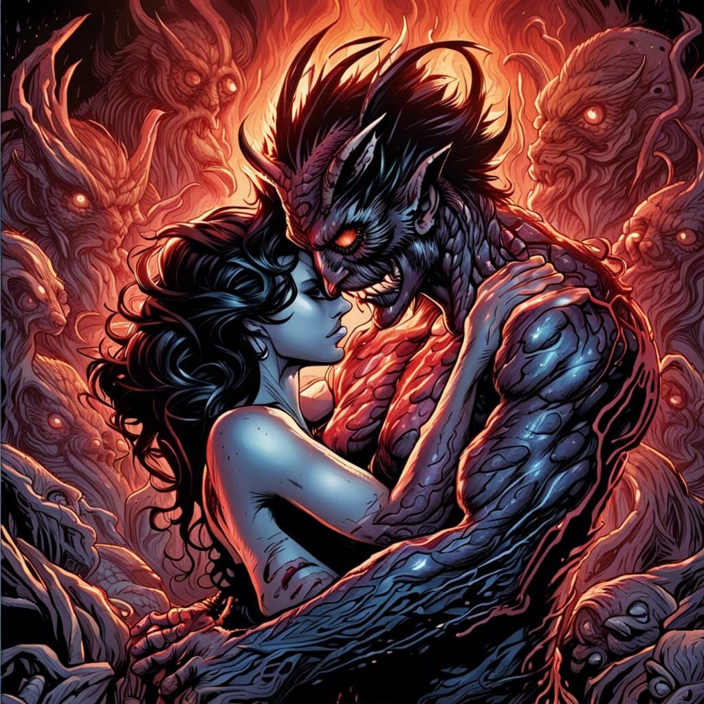Demonic Embrace: A Comic Book Art Illustration