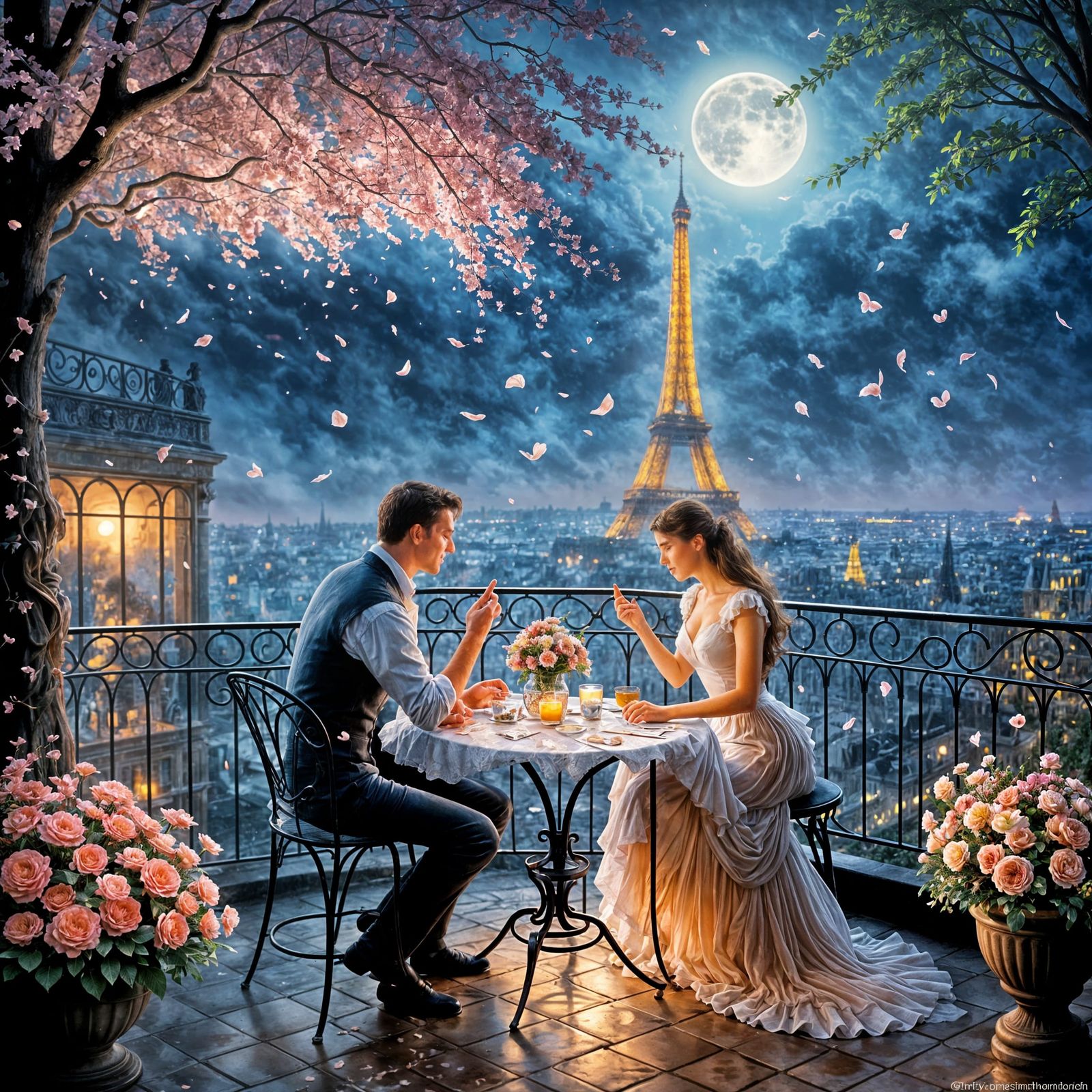 Romantic Couple Overlooking Paris in Ethereal Style