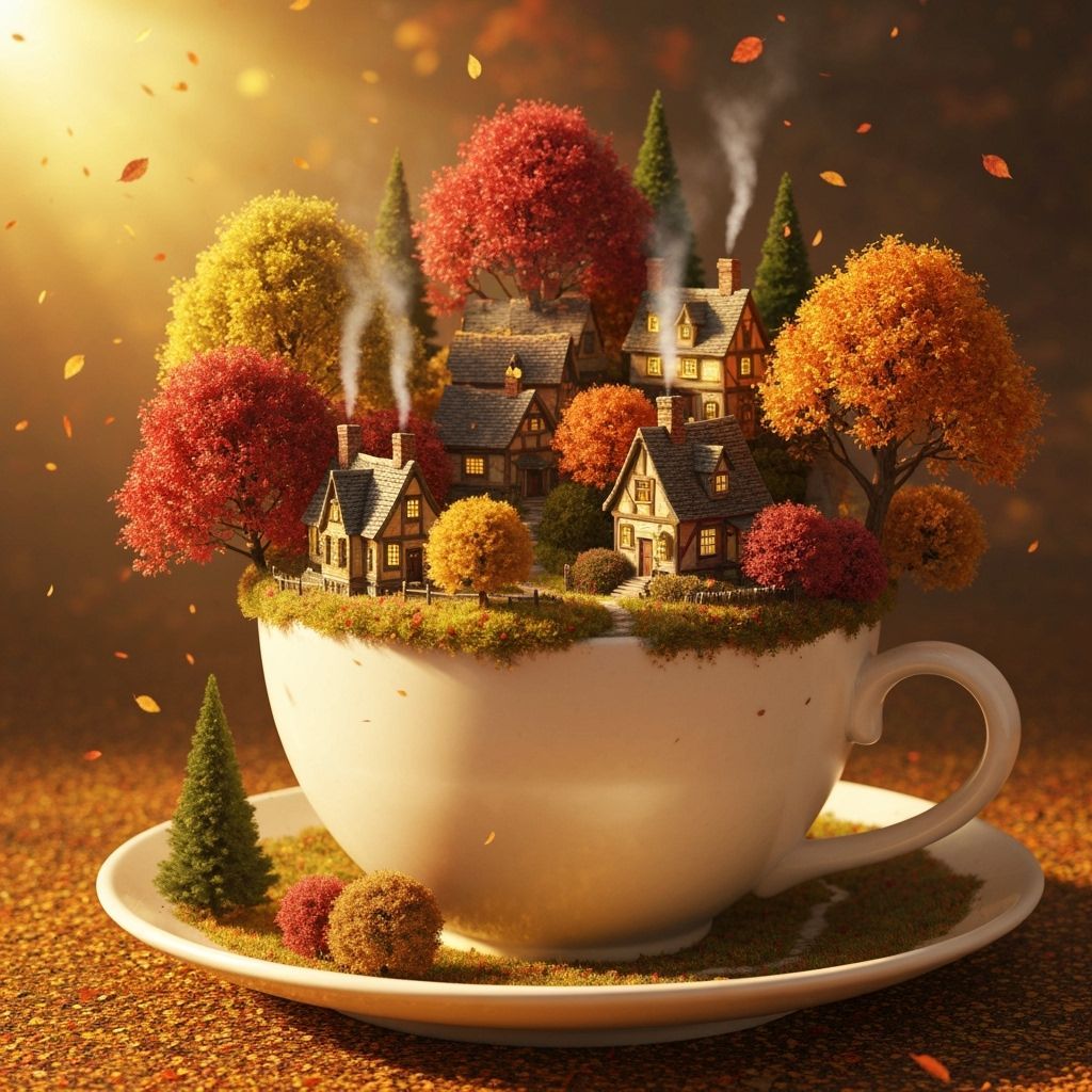 Cozy Autumn Village Inside a Teacup