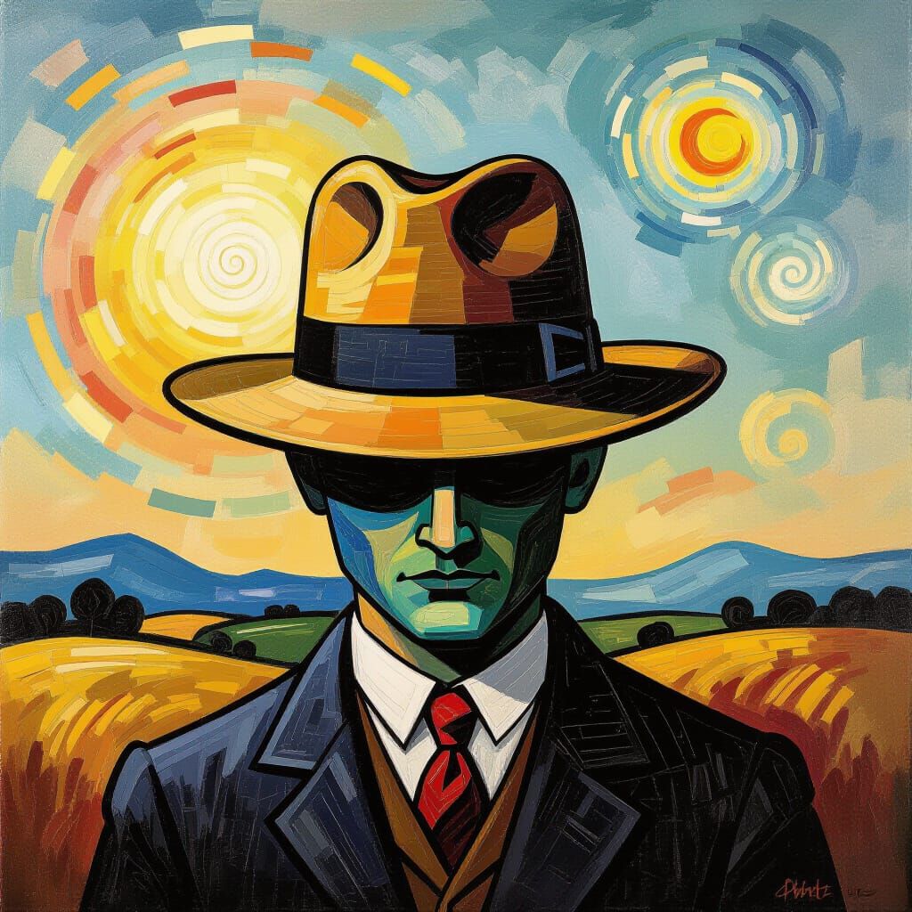 Whimsical Oil Painting of a Hat Wearing a Hat