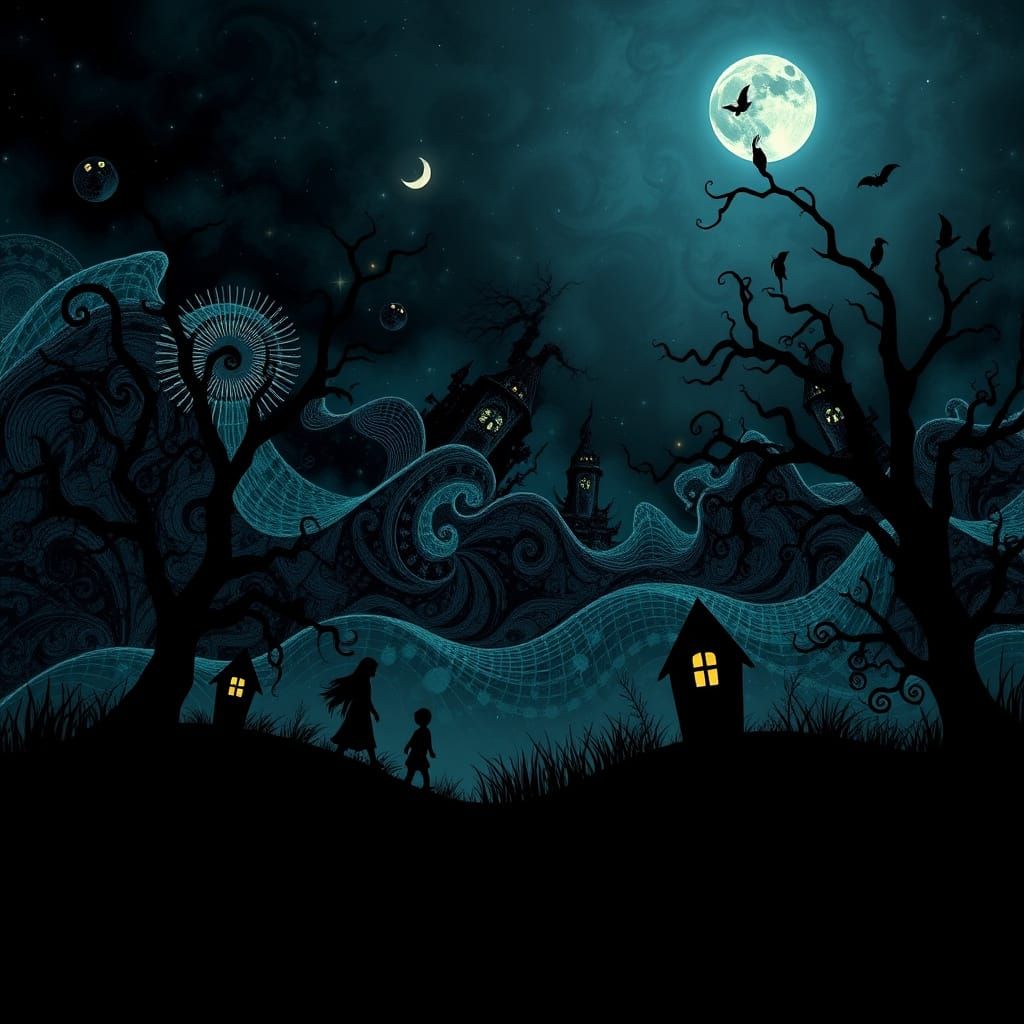 Ethereal Horror Landscape in Vibrant Fractal Patterns