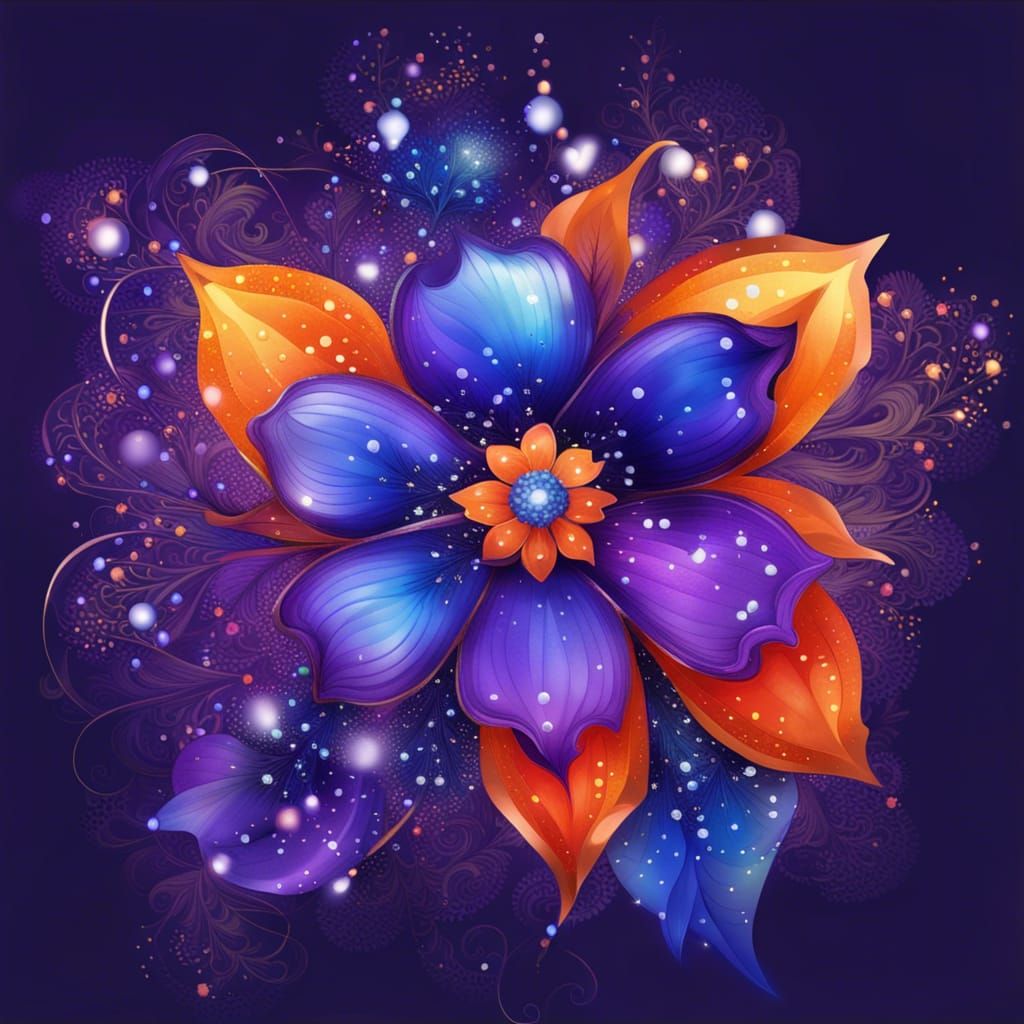 Fantasy Victorian Flower with Glitter on Transparent Backgro...