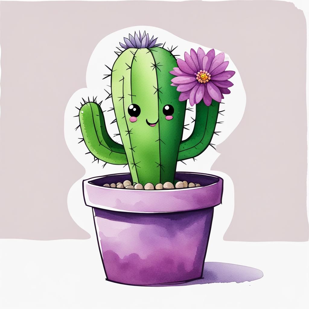 Happy Cactus with Flower in Comic Style