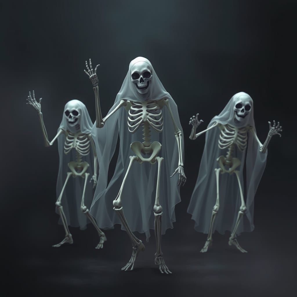 Ghostly Skeletal Specters Haunting a Dark Forest